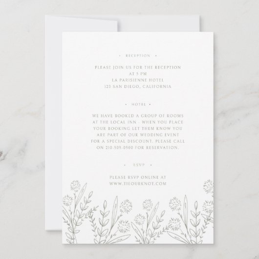 Wildblume Sage Green Front & Back Wedding Einladung (Rückseite)