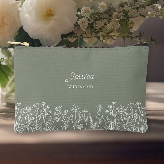 Wildblume Sage Green Wedding Bridesmaid Zubehörtasche