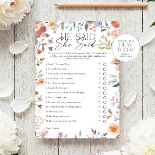 Wildblume sagte er, sie sagte Brautparty Game Einladung