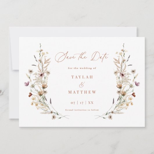 Wildblume Save the Date Boho Hochzeitsankündigung (Vorderseite)