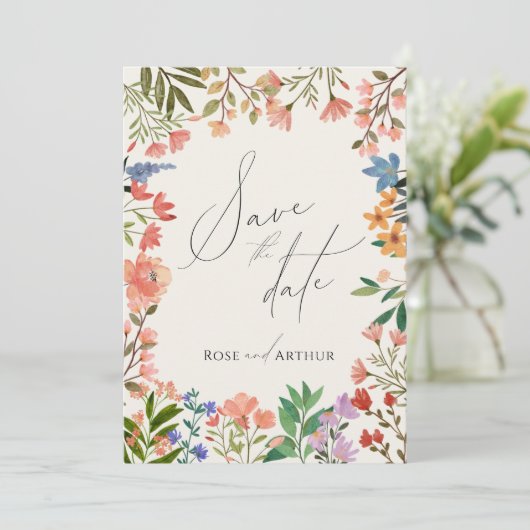 Wildblume Save the Date Einladung (Stehend Vorderseite)