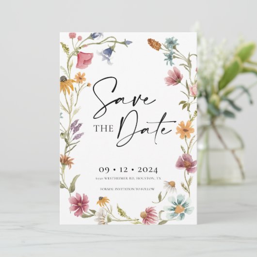 Wildblume Save the Date Einladung (Stehend Vorderseite)