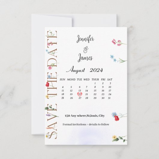 Wildblume Save the Date Karte (Vorderseite)