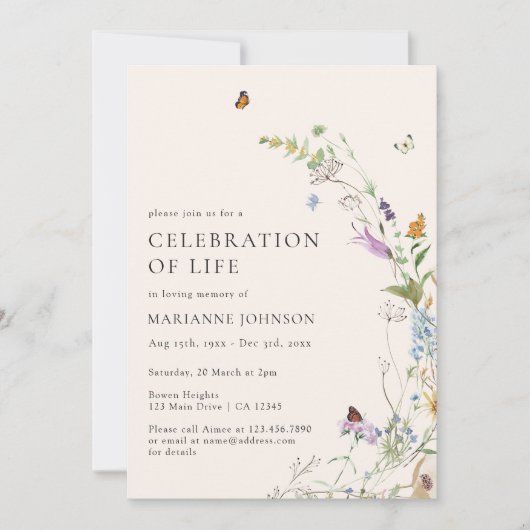 Wildblume Schmetterling Blumenfeier Einladung (Vorderseite)