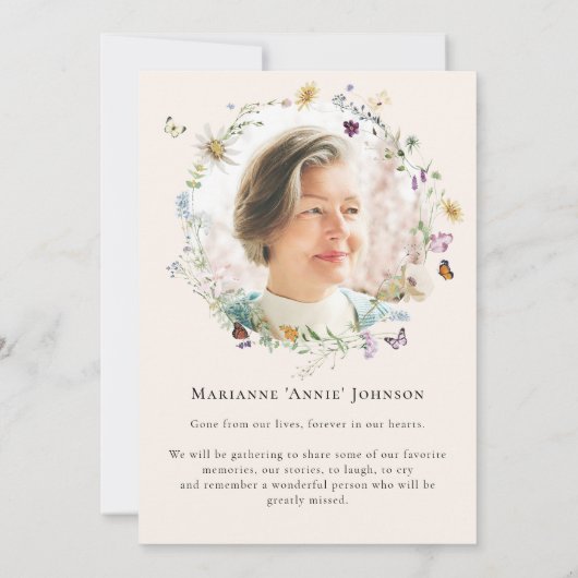 Wildblume Schmetterling Blumenfeier Einladung (Rückseite)