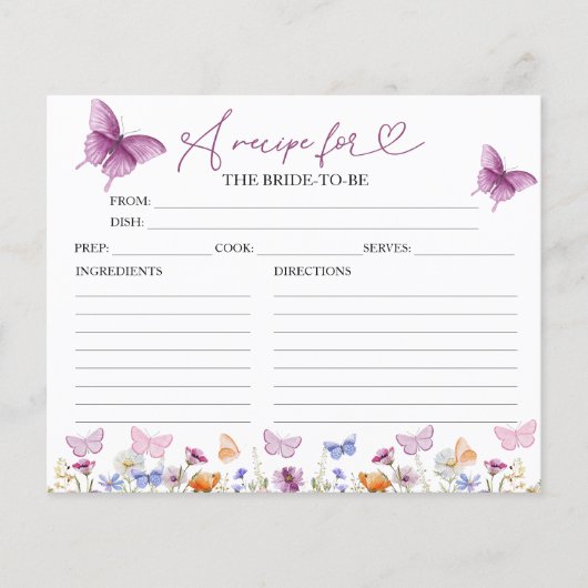 Wildblume Schmetterling Brautparty Rezeptionskarte (Vorderseite)