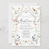 Wildblume & Schmetterling Girl Taufe Einladung (Vorderseite)