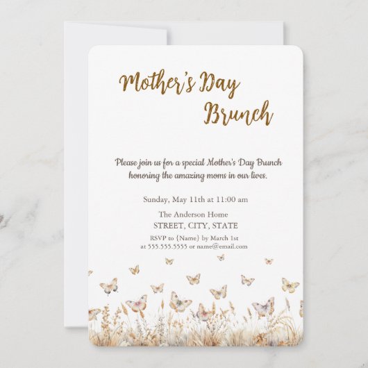 Wildblume Schmetterlinge Muttertag Brunch Einladung (Vorderseite)