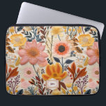 Wildblume Schönes Orange und rosa Monogramm Laptopschutzhülle<br><div class="desc">Ein wunderschönes, orangefarbenes, gelbes und rosa Imitat mit bestickter Blume, mit einem Spot, um ein Monogramm hinzuzufügen. Das sind schöne und zeitlose Accessoires!</div>