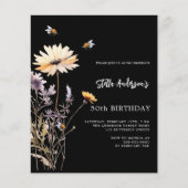 Wildblume schwarz-gelb lila Geburtstagseinladung (Vorderseite)