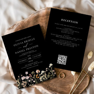 Wildblume Schwarz-weiß in einem QR-Code Hochzeit Einladung