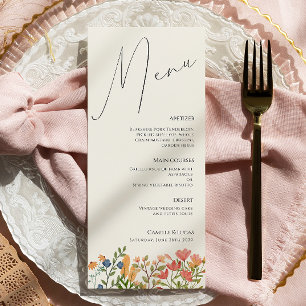 Wildblume Script Modern Wedding Menu Menükarte
