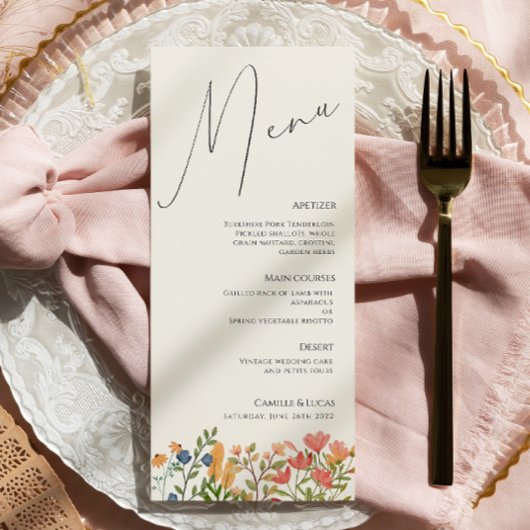 Wildblume Script Modern Wedding Menu Menükarte