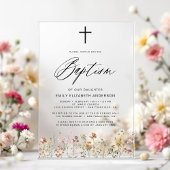 Wildblume Script Neutral Beige Taufe Acryleinladungen