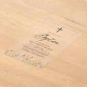 Wildblume Script Neutral Beige Taufe Acryleinladungen (Ablage )