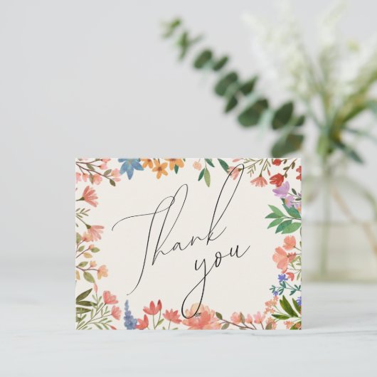 Wildblume Script Wedding Vielen Dank Postcard Postkarte (Stehend Vorderseite)