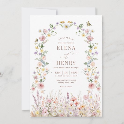 Wildblume Secret Garden Wedding in FRANZÖSISCH Einladung (Vorderseite)