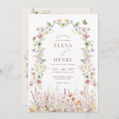 Wildblume Secret Garden Wedding in FRANZÖSISCH Einladung (Vorne/Hinten)