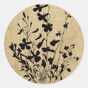 Wildblume Silhouette Burlap Runder Aufkleber