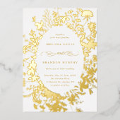 Wildblume Silhouette Oval Rahmen Hochzeit Gold Folieneinladung (Vorderseite)