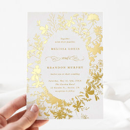 Wildblume Silhouette Oval Rahmen Hochzeit Gold Folieneinladung