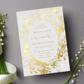 Wildblume Silhouette Oval Rahmen Hochzeit Gold Folieneinladung