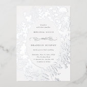 Wildblume Silhouette Oval Rahmen Hochzeitssilber Folieneinladung (Vorderseite)