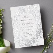 Wildblume Silhouette Oval Rahmen Hochzeitssilber Folieneinladung