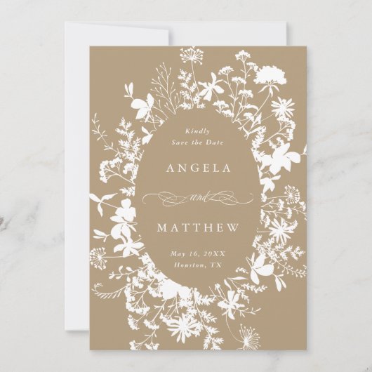 Wildblume Silhouette Wedding Tan Foto Save The Date (Vorderseite)