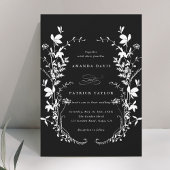 Wildblume Silhouette Wreath Wedding Black Einladung