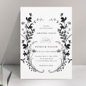 Wildblume Silhouette Wreath Wedding Black & White Einladung