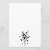 Wildblume Silhouette Wreath Wedding Black & White Menükarte (Rückseite)