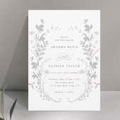 Wildblume Silhouette Wreath Wedding Grau & Weiß Einladung