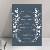 Wildblume Silhouette Wreath Wedding Navy Blue Einladung