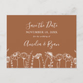 Wildblume Sketch Burnt Orange Save the Date Ankündigungspostkarte (Vorderseite)