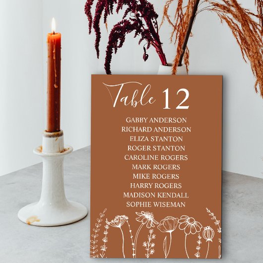 Wildblume Sketch Orange Tischnummer Sitzplätze