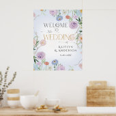 Wildblume Sky Blue Floral Begrüßung Hochzeit Poster (Küche)