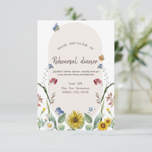 Wildblume Sonnenblume Schmetterling Probe Abendess Einladung (Stehend Vorderseite)