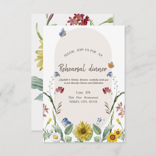 Wildblume Sonnenblume Schmetterling Probe Abendess Einladung (Vorne/Hinten)