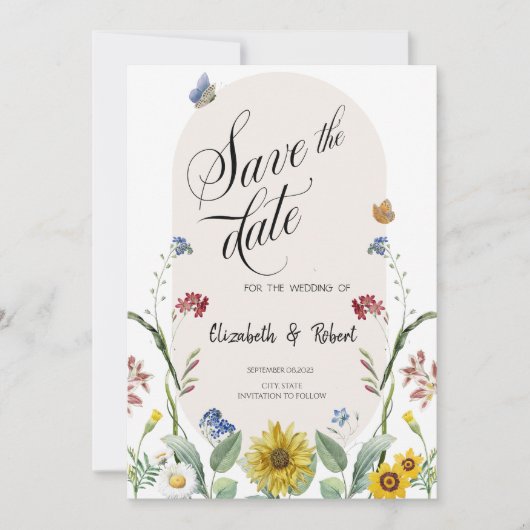 Wildblume Sonnenblumen Schmetterlinge Save the Dat Date (Vorderseite)