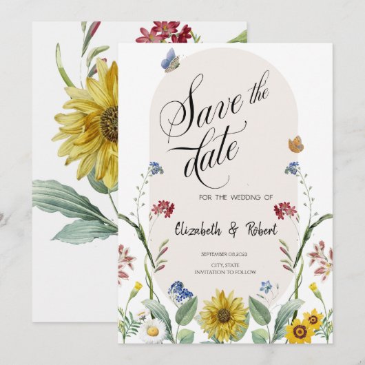 Wildblume Sonnenblumen Schmetterlinge Save the Dat Date (Vorne/Hinten)