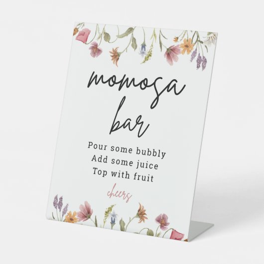 Wildblume Spring Baby Dusche Momosa Bar Sign Sockelschild (Vorderseite)