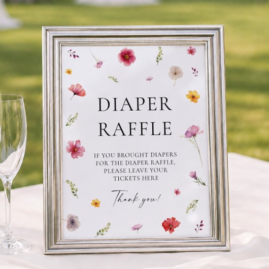 Wildblume Spring Baby Dusche Windeln Raffle Game Poster