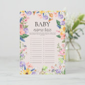 Wildblume Spring Baby Name Race Game Card Einladung (Stehend Vorderseite)