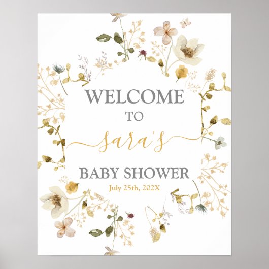 Wildblume Spring Baby Shower Girl Begrüßungszeiche Poster (Vorne)