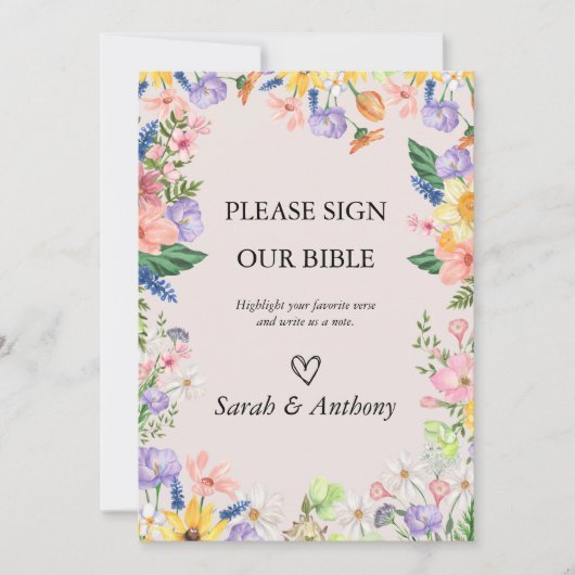 Wildblume Spring Bible Guest Book Wedding Einladung (Vorderseite)