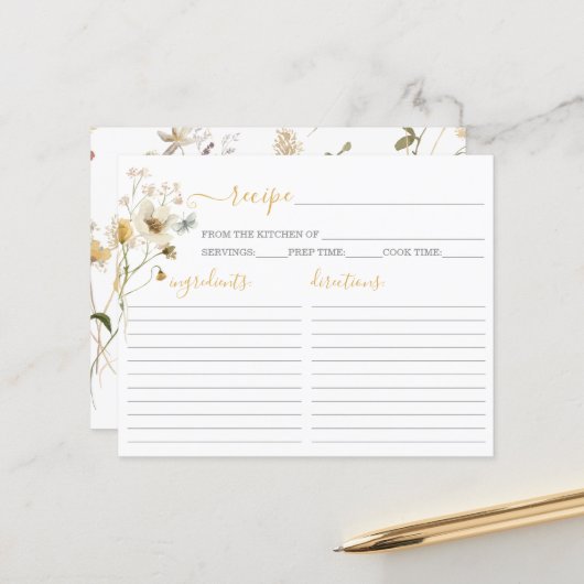 Wildblume Spring Brautparty Rezept-Karte (Vorderseite/Rückseite Beispiel)