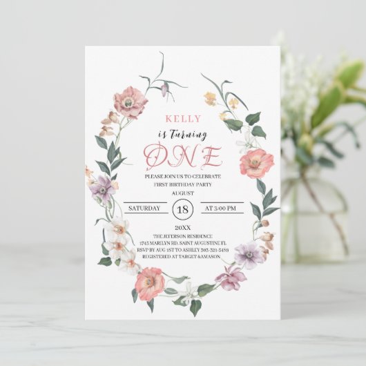 Wildblume Spring feiert Einladung (Stehend Vorderseite)