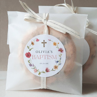 Wildblume Spring Floral Girl Taufe Party Runder Aufkleber