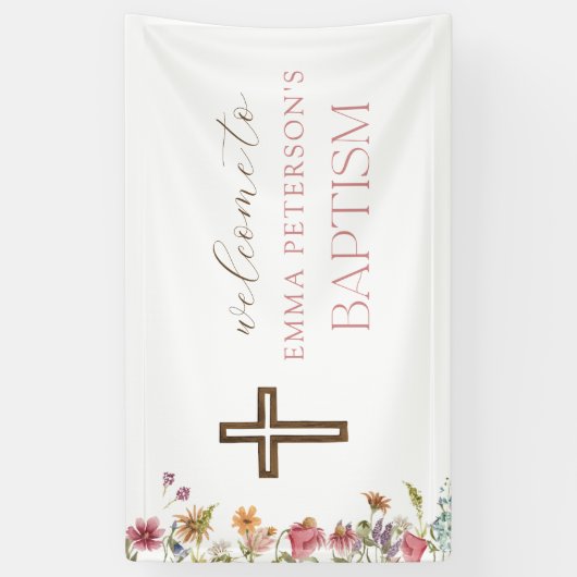 Wildblume Spring Floral Girl Taufe Willkommen Banner (Vertikal)